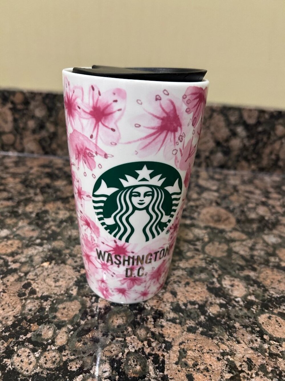 2016 Starbucks Washington DC Cherry Blossom Ceramic Travel Tumbler Mug Lid 12 oz